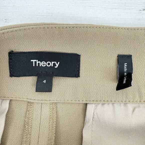 Theory Admiral Crepe High Waist Wide Leg Pants Size 4 Tan Neutral Office Preppy - Picture 8 of 16